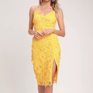 Steal Your Heart Yellow Crochet Lace Midi Dress